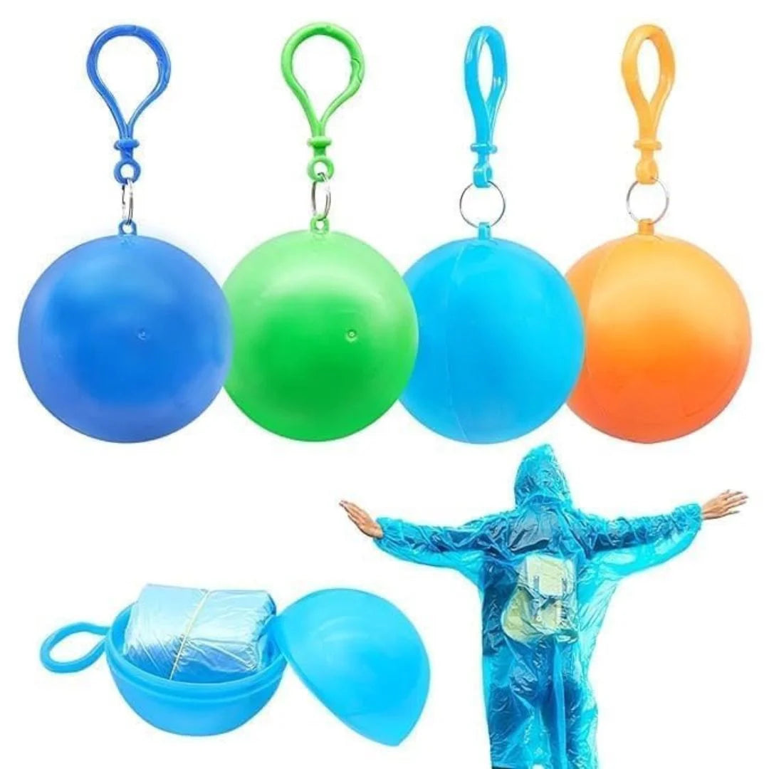 Raincoat ball clipped to backpack strap