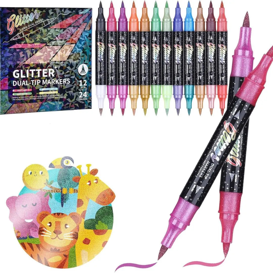 Glitter brush marker calligraphy writing sample