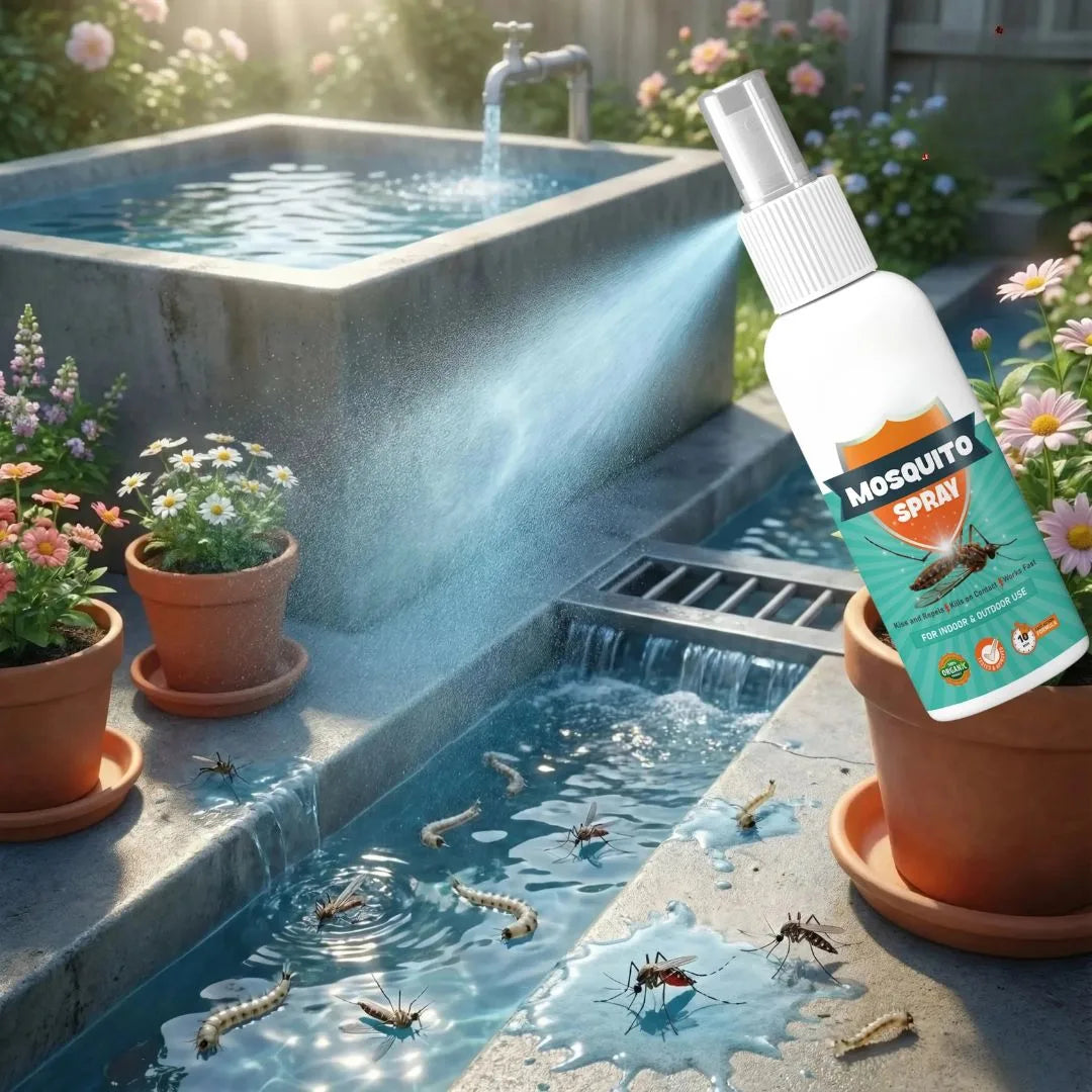 Spraying mosquito repellent in bedroom