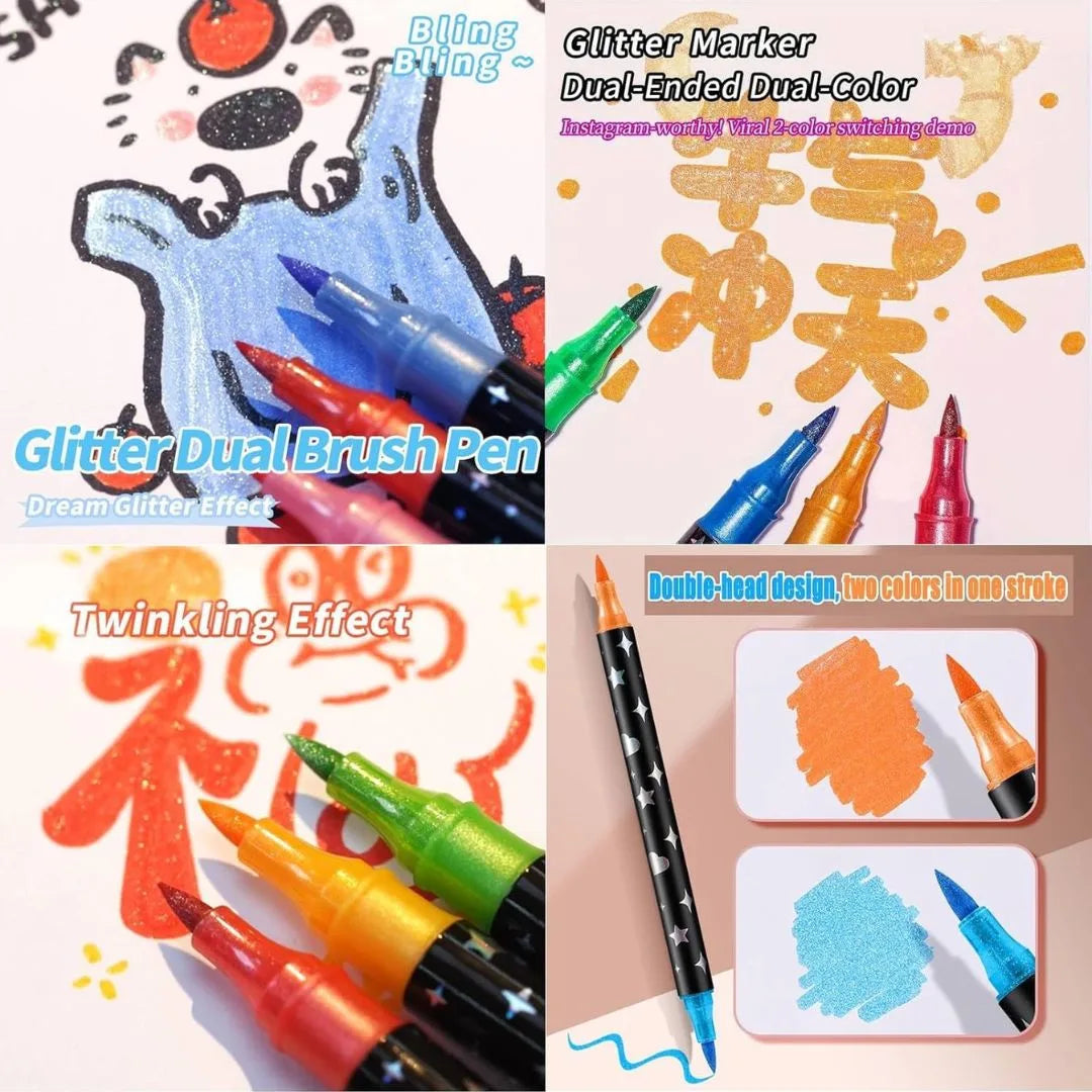 Glitter brush marker set product packaging