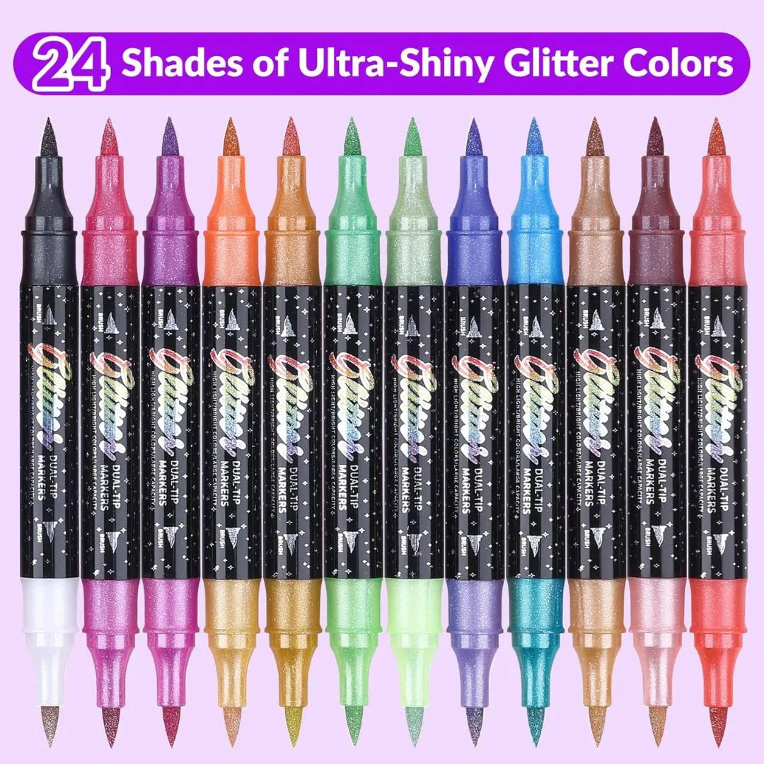 Glitter brush marker set full colour range